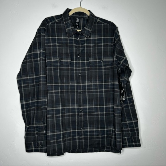 NWT Mountain Hardwear Dark Plaid Button Up Flannel Shirt Size XL Outdoors - Picture 1 of 11